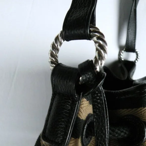 RARE Brighton Alder Black & Taupe Striped Leather Tassel Shoulder Crossbody Bag - Picture 4 of 10